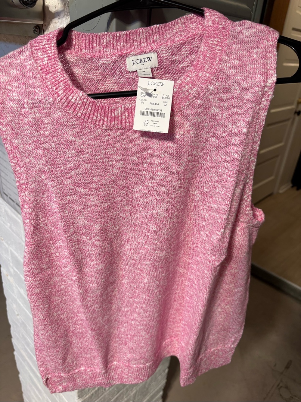 J. Crew Heathered Pink Sleeveless Crew Sweater